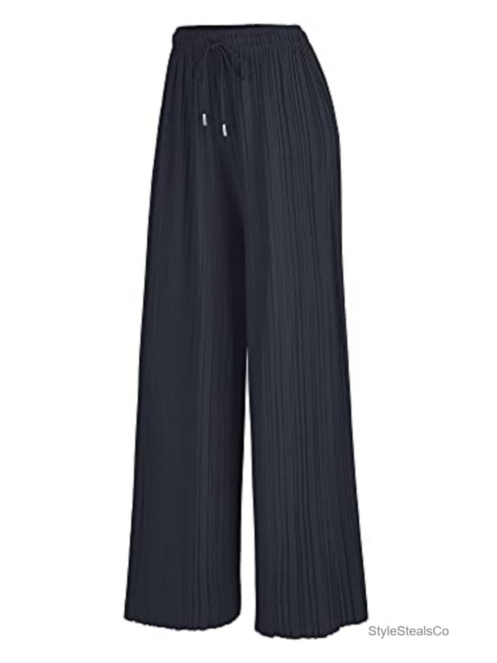 High Waisted Pleated Wide Leg Palazzo Pants Drawstring